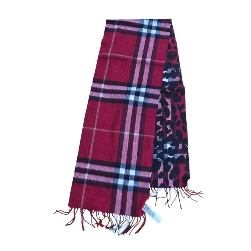 Burberry Cashmere Scarf NEW Parade Red Check Animal Print Giant Check ITALY